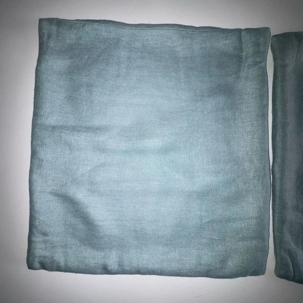 POTTERY BARN Set of 2 Light Blue Linen Throw Pillow Covers Wood Button 18x18”